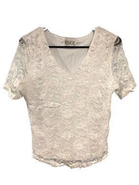 JESSICA Floral Lace Short Sleeve Romantic Top White 16 Coquette Feminine Elegant